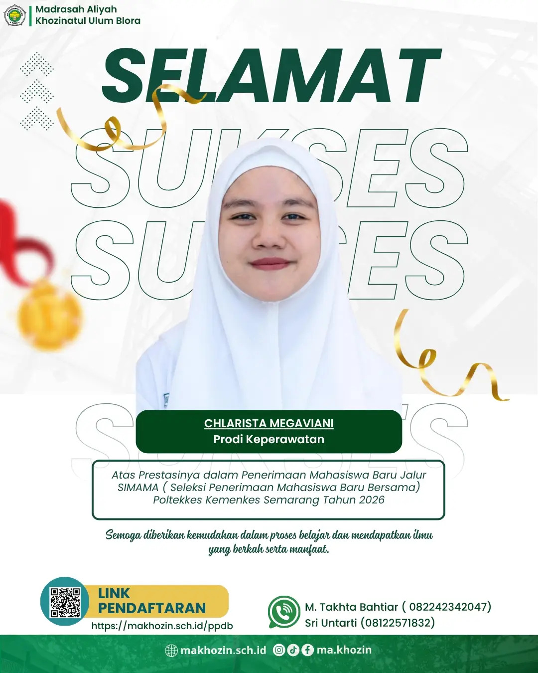 Siswi MA Khozinatul Ulum Blora Lolos Jalur SIMAMA Poltekkes Semarang