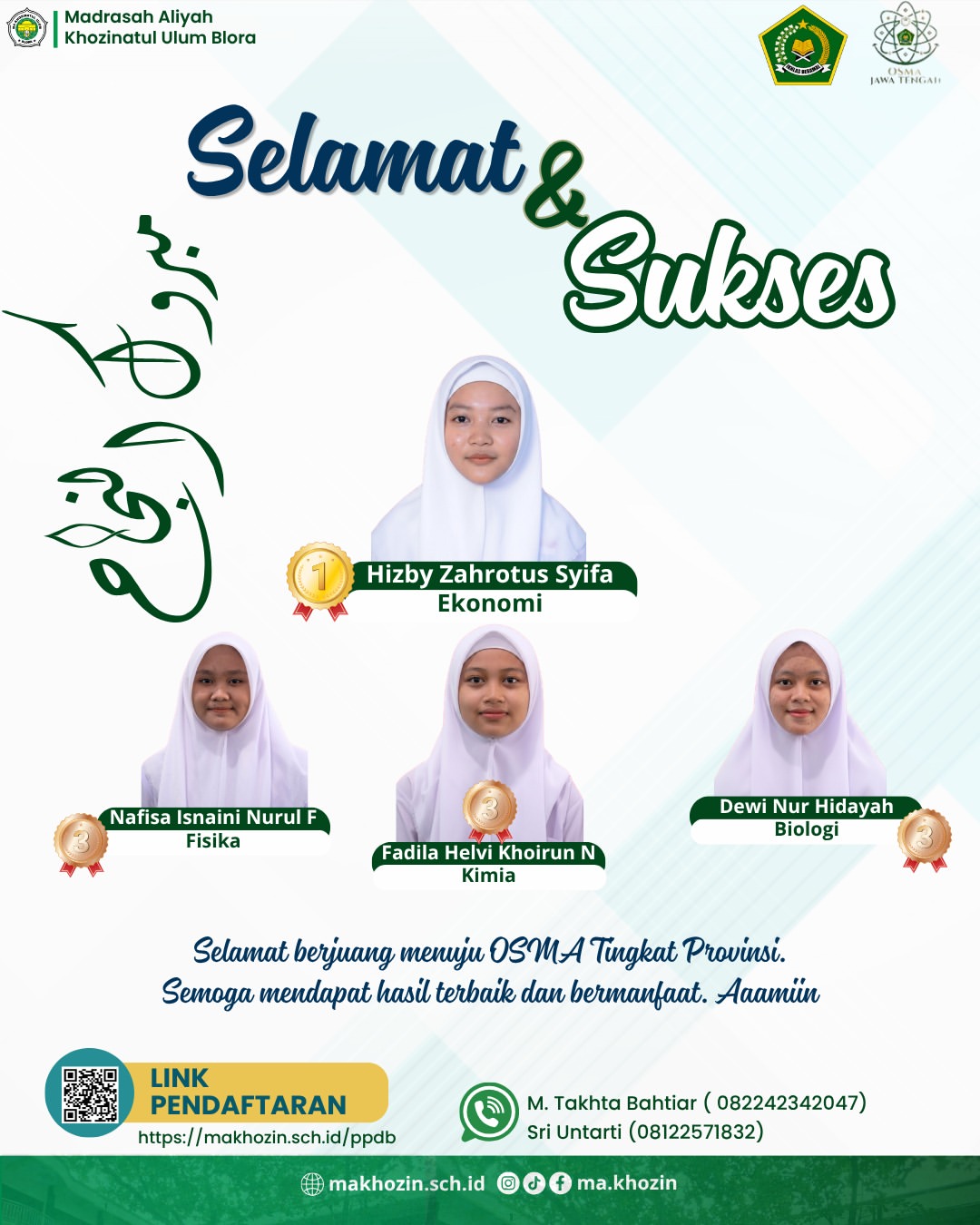 Empat Siswi MA Khozinatul Ulum Blora Raih Prestasi Gemilang di OSMA Tingkat Kabupaten